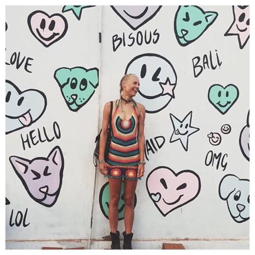Super cutie @kunnahaan in front of our #milkmaid #mural at our #MilkTheGoat #Conceptstore in #Bali ✌