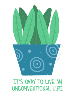 thetrevorproject: positivedoodles: Since it’s the last day of the year, I decided to put together my favorite potted plant drawings of the year. [1. Drawing of a green plant in a blue pot above a caption that says “It’s okay to live an unconventional