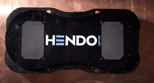 mymodernmet:  The future is finally here! California-based company Hendo Hover has taken the first steps to making a real, working hoverboard. The Hendo Hoverboard can float one inch off the ground by using four disc-shaped hover engines that create