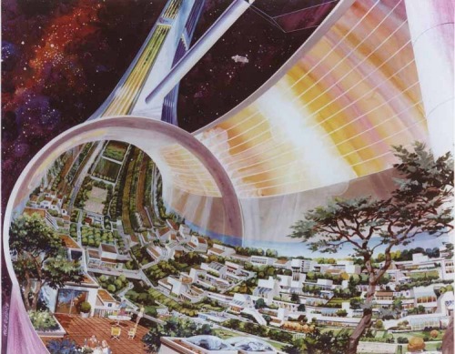  Space Colony Art from the 1970’s Princeton physicist Gerard O’Neill in collaboration with NASA Ames Research Centre and Stanford University held a series of space colony studies that explored the potentiality of humans inhabiting giant spaceships.