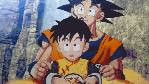 dragon-ball-meta:Some gifs of Goku and Little Gohan from Dragon Ball Z: Kakarot.