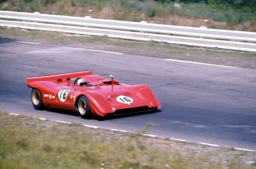 Chris Amon in his Ferrari 612 P during a Can-Am race at Watkins Glen, 1969.