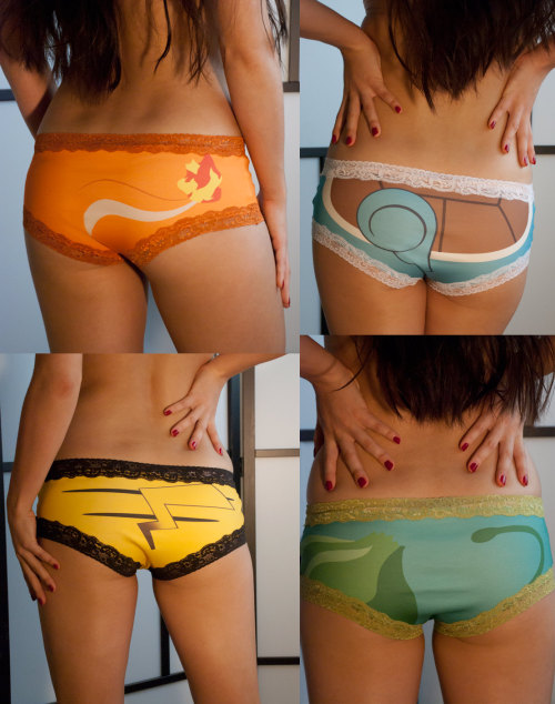 playtimewithprincess:  wickedclothes:  Pokemon Boyshorts Become Pikachu, Charmander, Squirtle, or Bu