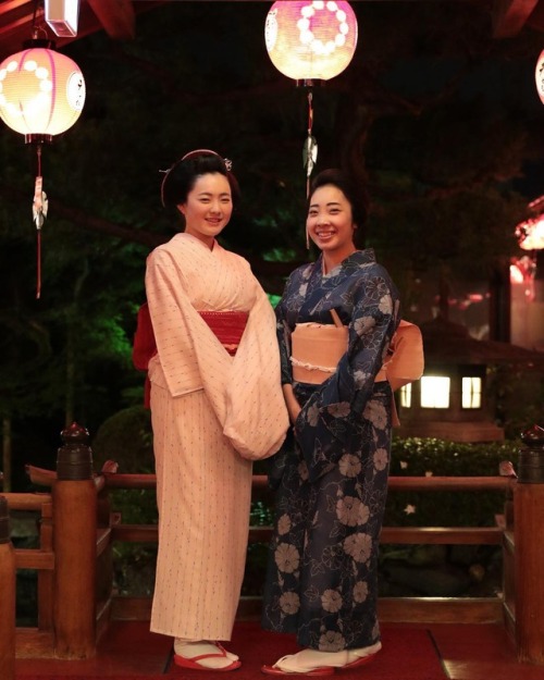 geimei: July 2018: Sisters Maiko Katsuki and Geiko Katsune (Daimonji Okiya) of Kamishichiken at the 