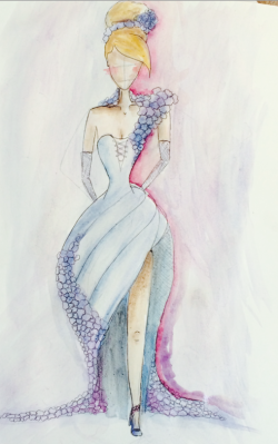 cutiebum:  cinderellamovieuk:Here is my final dress design for the Cinderella competition, I wanted to mix both traditional and modern and bring in violet tones in my clusters of flowers to make the blue of the dress really pop. It’d mean the world
