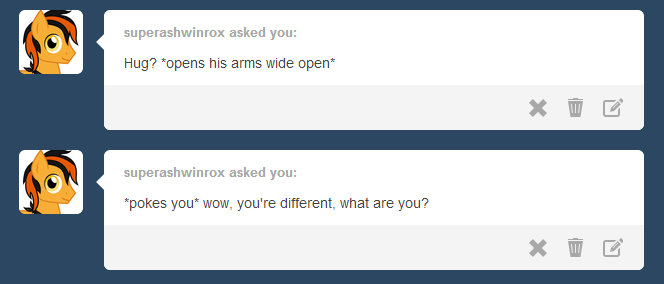 askthewendigopony:  -Gleeful cling hug-  Aww x3 &lt;3