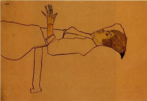 artist-schiele:  Clothed Woman, Reclining,