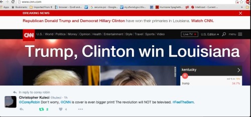 shychemist:  The US Media is so corrupt and biased. This is ridiculous. Bernie Sanders won 2 of 3 states tonight and he’s not even mentioned in a single headline. The headlines are all about Trump, Cruz and Clinton. 