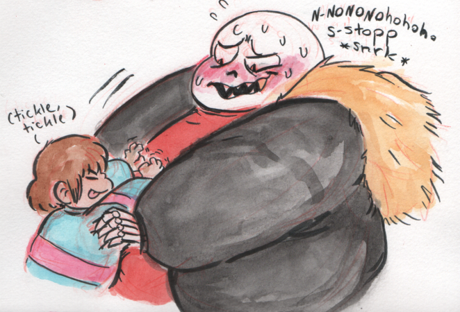 stuffedart:  Frisk knows what to get edgy grumpy laughing again. Sans didn’t let