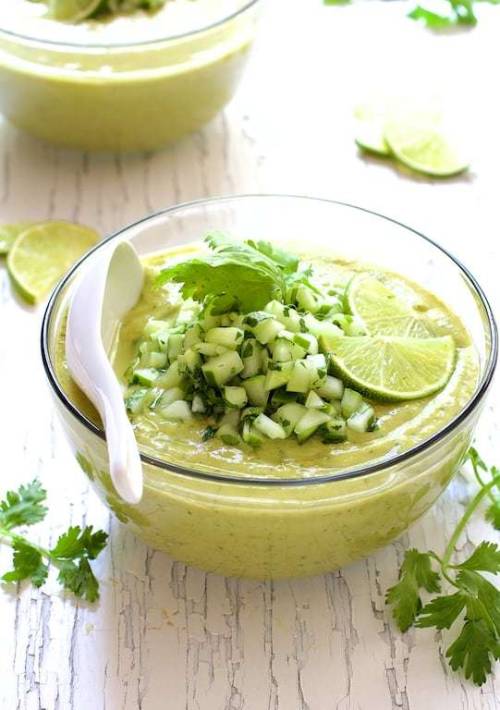 Cold Thai Cucumber Avocado Soup with Cucumber Relish Get the recipe