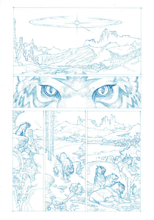 Progression of a page from Gabriel Rodriguez’s upcoming Sword of Ages #1, with colors by Lovern Kind
