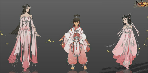 Costume concept design of different martial art schools in the game JX3 inspired by traditional chin