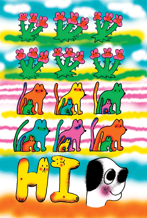 New in my mewnette.storenvy.com shop is this postcard pack of 5 new very bright designs (mostly cats