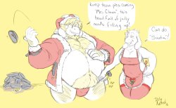 dulynotedart:  Way late but here’s Asgore and Tori getting ready to be Mr. and Mrs. Claus this year