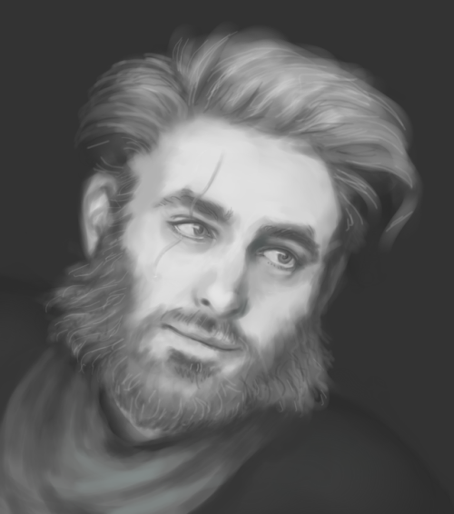 musicalravencreates:pecanpiedean:i love one (1) ruffboi[Image description: A realistic, gray scale p