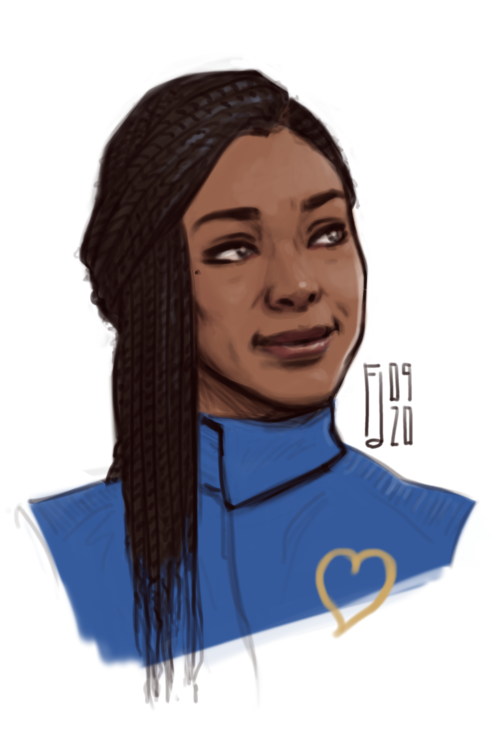 I’VE BEEN MISSING HER SMILE SO MUCH[Image description: a digital illustration of Michael Burnham fro