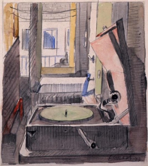 Gramophone Player  -    František Gross , 1943,Czech, 1909-1985Watercolour on paper, 150 x 150mm