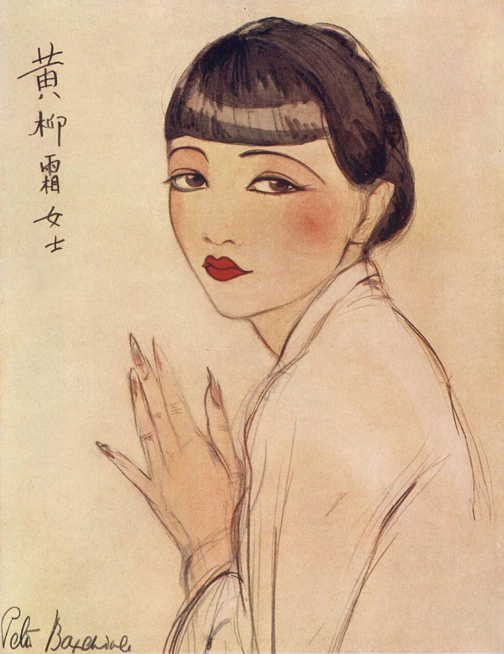 yesterdaysprint:Anna May Wong, drawn by  Peter Baxendale  (pseudonym of artist Amy