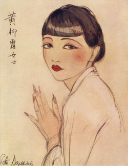 yesterdaysprint:Anna May Wong, drawn by  Peter Baxendale  (pseudonym of artist Amy Baxendale), 1929