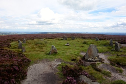 The Cow and Calf rocks overlooking Ilkley, and the Twelve Apostles stone circle on top of the moor. 
