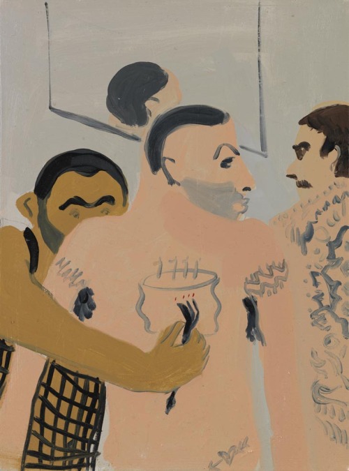 freystupid: Fork in Tattoo, 2006. Oil on canvas.  Tala Madani (Iranian, b. 1981)  