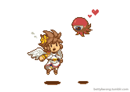 bettykwong:  I pixeled Pit and Monoeye for fun yesterday night! I tried tsutsu-di’s pixeling technique. I still need to finish this game… 5 more chapters left!! ><Here’s the pixel at 100%   SCREAN