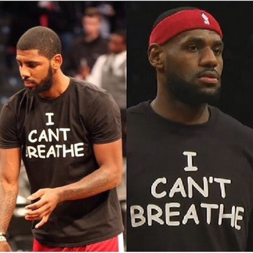 blackladyjeanvaljean:  trillaryclinton:  campuslately:  #kyrieirving & #lebronjames support the cause at tonight’s game. #IcantBreathe #EricGarner  the font lover in me is cringing at the comic sans and i feel childish for it  I’m so proud of