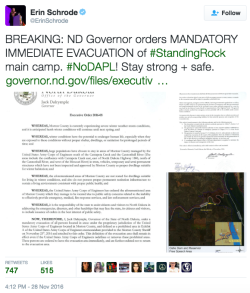 the-movemnt:  Gov. Jack Dalrymple orders “mandatory” evacuation of #NoDAPL protest site On Monday, North Dakota Gov. Jack Dalrymple issued a “mandatory evacuation” order for the hundreds of thousands protesting the Dakota Access Pipeline. The