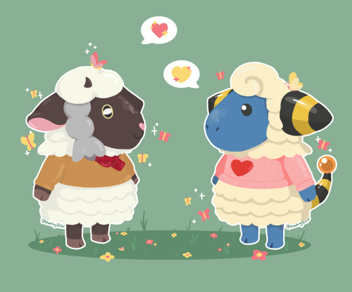 knittingnoodle:Wooloo and Mareep as Animal Crossing Villagers!!and Girlfriends