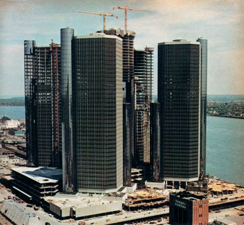 John Portman & Associates, The Renaissance Center, Under Construction, Detroit, Michigan, 1973-1