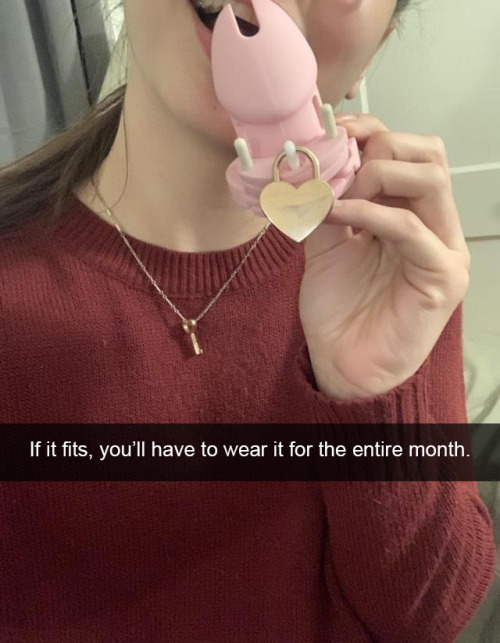 And it *will* fit. She will make sure of that!Follow my original chastity captions at:https://originalchastitycaptions.tumblr.com/New captions posted daily!