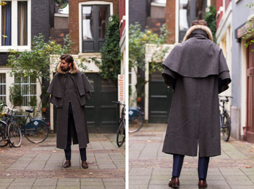 My friend Menco Nieuwenhuis from la couleur blanche sporting one of my Charcoal Portuguese Capes. Read the full spread here.