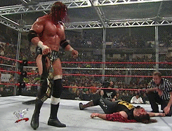 wrestlingchampions:  Triple H (w/Stephanie McMahon-Helmsley) d. Cactus Jack in a