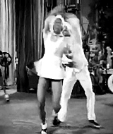 theladybadass:  Frances “Mickey” Jones (with William Downes in uniform) Norma Miller (with Billy Ricker in chef’s hat) Willa Mae Ricker (with Al Minns in white coat) Ann Johnson (with Frankie Manning in overalls)  1941 film Hellzapoppin’ 