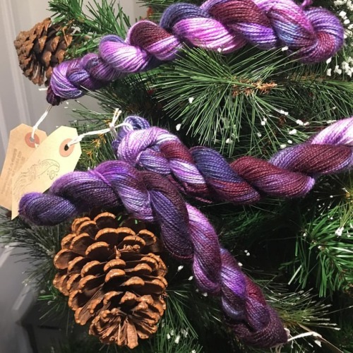 All the purples for advent! Miniskeins with a festive sparkle, and full size skeins to follow later 