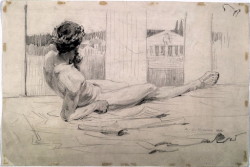 king-without-a-castle:Alfred James Munnings - Reclining Male Nude, 1898