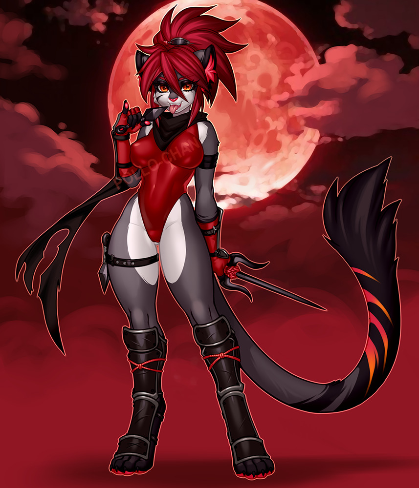 thepollocoop:A red ninja cat adoptable I made! You can bid on her HERE or if you