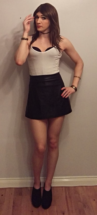 Crossdresser Leather Mini Skirt