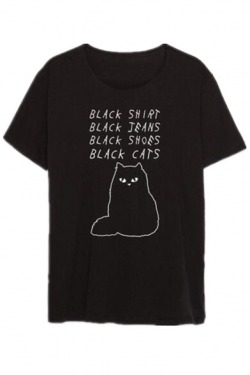 Nobodycould: Stylish Graphic Tees Essential  Black Shirt/Jeans/Shoes/Cats  I Feel