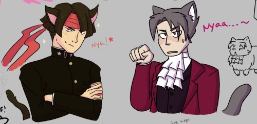 various kazuma drawpile doodles featuring catboy edgeworth by @felinewasteland (top 2 from the other