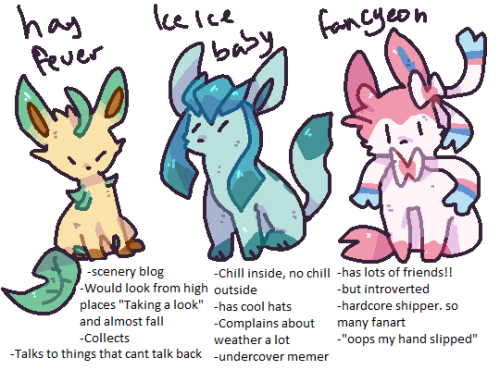 rookon:Tag yourself: Eeveelution ver. i sunk so quickly into this meme…..