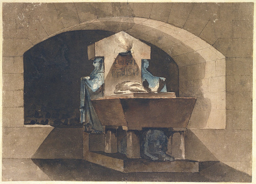Louis-Jean Desprez, Sepulcher in egyptian style and imaginary tomb designs, 1779-84. Drawing. Italy.
