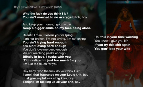 Beyonce sings about betrayal and distrust over the years..