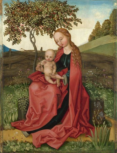 La Virgen y el niño en el jardín obra del estilo de Martin Schongauer, 1469-91.