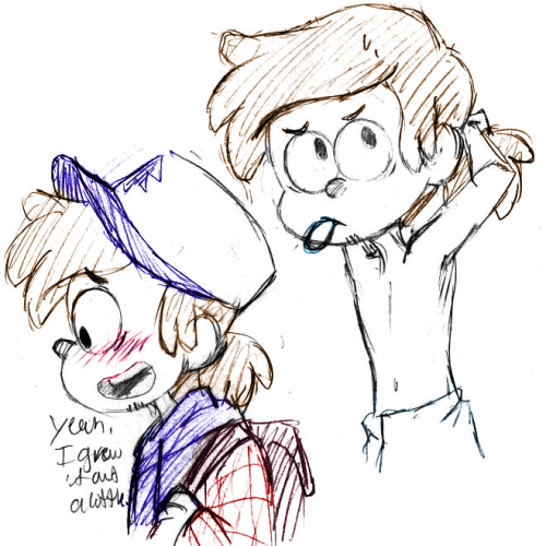 Doodled some older Dipper, Wirt, Vampire!Wirt, embarrassed monsters in love, and Dip with a ponytail