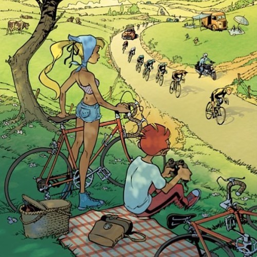 fixiegirls: Repost: @emmavatine Spirou Cover by Daddy ‍♀️ #tourdefrance #spirou #comics #fixie #fixe