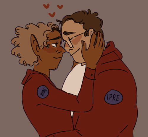 [ID: a colored digital drawing of Barry and Lup from the adventure zone on a gray background. Both a