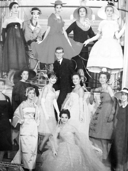 Yves Saint Laurent Welcoming The Models At His First Dior Show, 1958