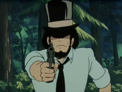 generalyung:Jigen tries on different kinds of hats after all his regular hats get destroyed.I rememb