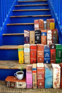 Someone painted bricks to look like books?! Oh man, garden ideas!!!